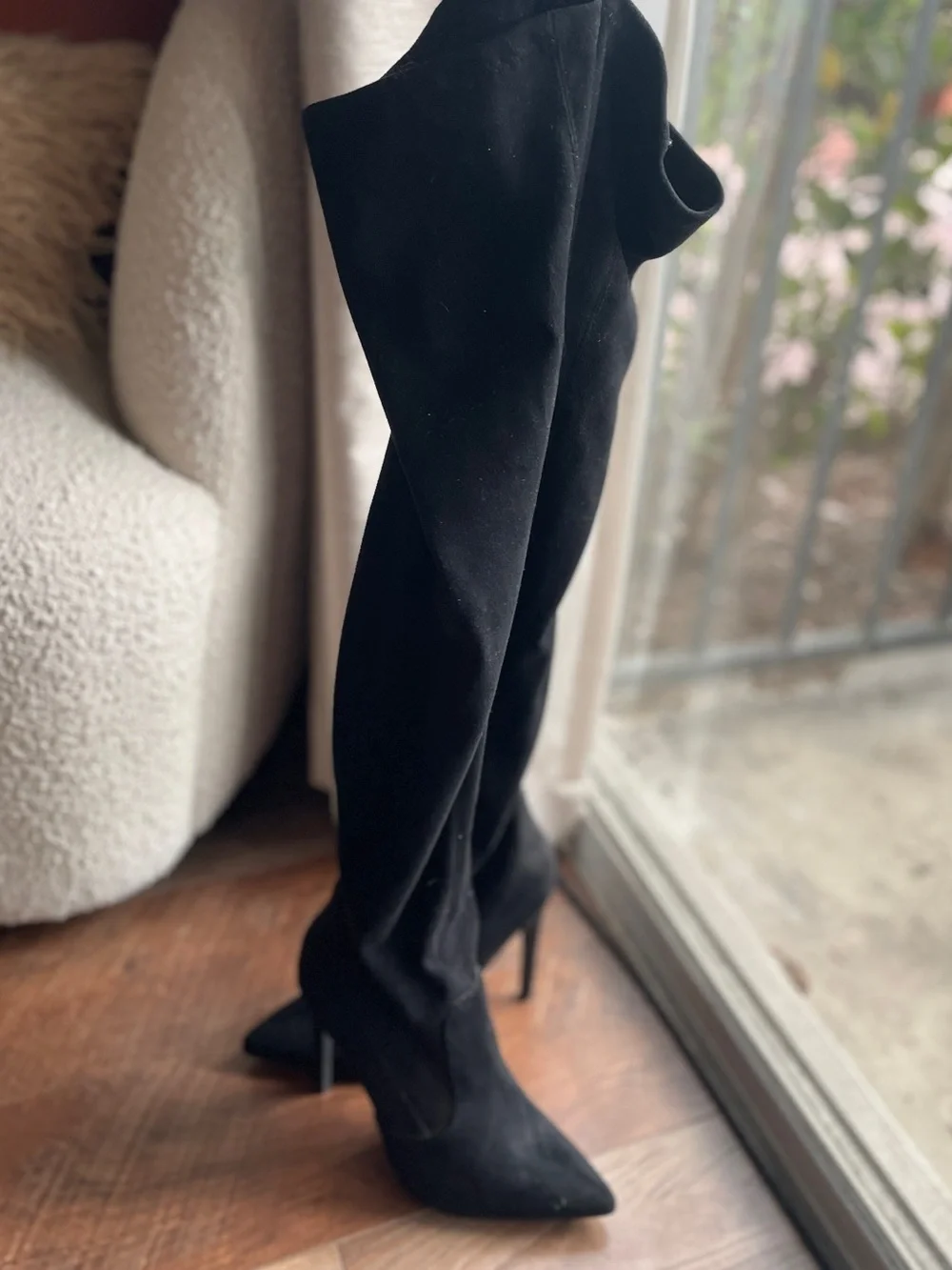 Black Over-the-Knee Suede Pointed Toe Stiletto Boots